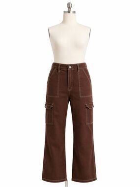 Lilac Sunset Brown Wide-Leg Cargo Pants